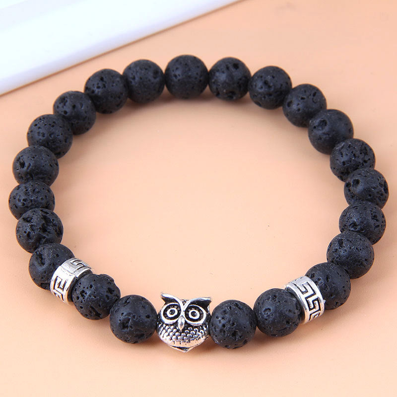 Wholesale Metal Owl Lava Stone Bracelet